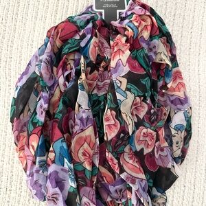 Disney Loungefly Alice in Wonderland Flowers Pansies Oblong Scarf 44”x72” NWT